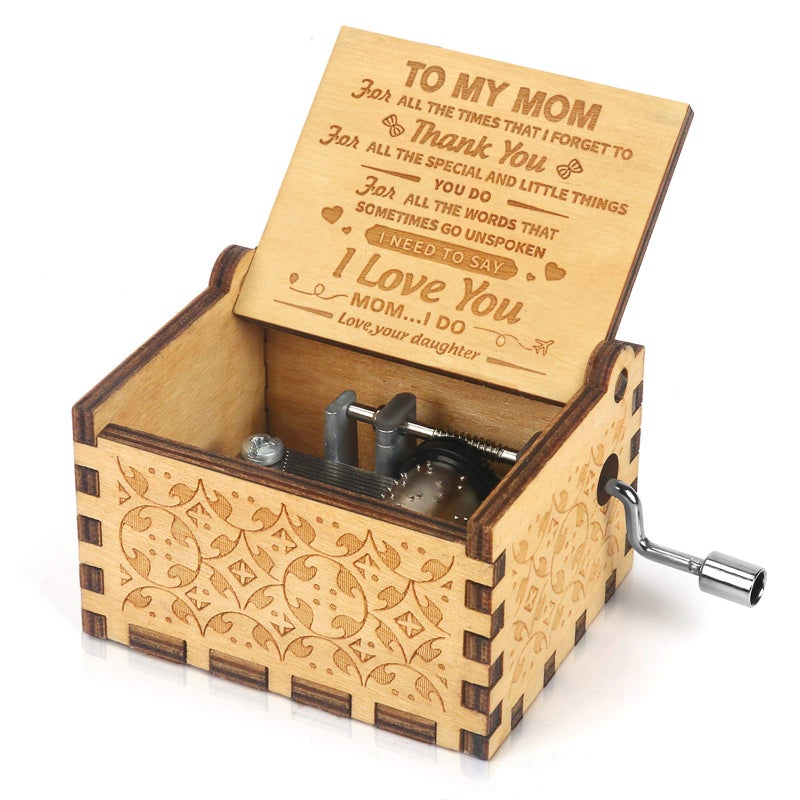 BOOB You Are My Sunshine Hand Crank Music Box small Wood Musical Gift for Mom from Daughter, Motherâ€™s Day Birthday Christmas Keepsake Present for women mama wife gift - Image 1